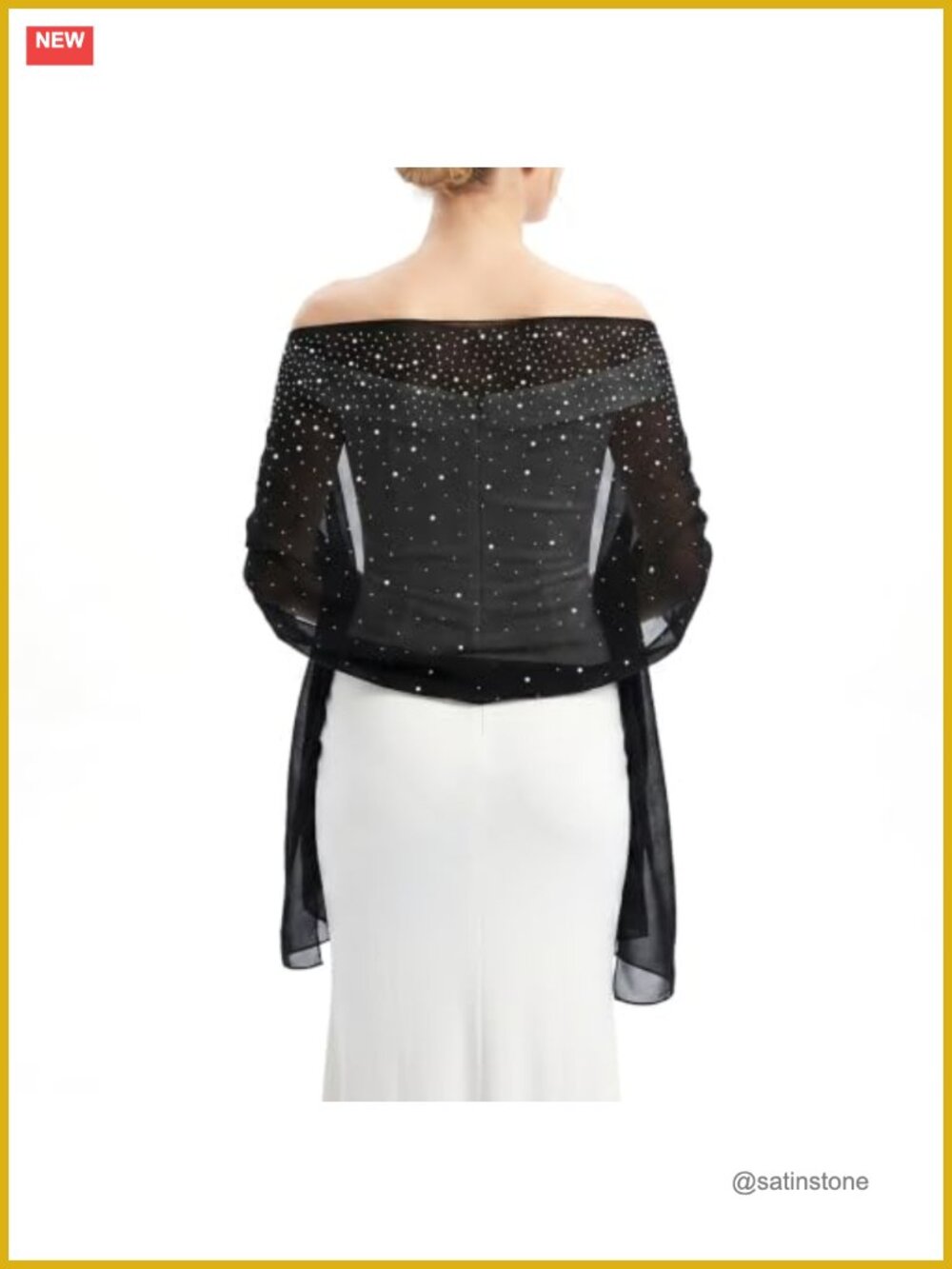Rhinestone Embellished Chiffon Wrap Shawl for Evening Dresses Party